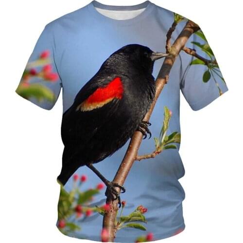 2021 summer new 3D printing T-shirt plant flower and bird graphic T-shirt mens and womens casual fashion short-sleeved
