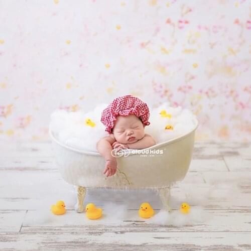Newborn Baby Photography White Bathtub Basket Props Baby Photo Shoot Bubble Bath Yellow Duck Props Infant fotografia Accessories