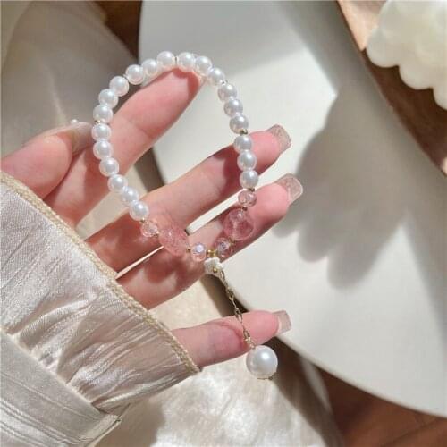 New Fashion Imitation Pearl Pendant Bracelets For Woman Exquisite Flower Crystal Beads Bracelet Anniversary Gift Luxury Jewelry