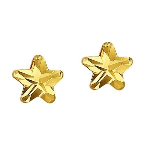 New Pure 18K Yellow Gold Earrings Women AU750 Gold Five Star Stud Earrings