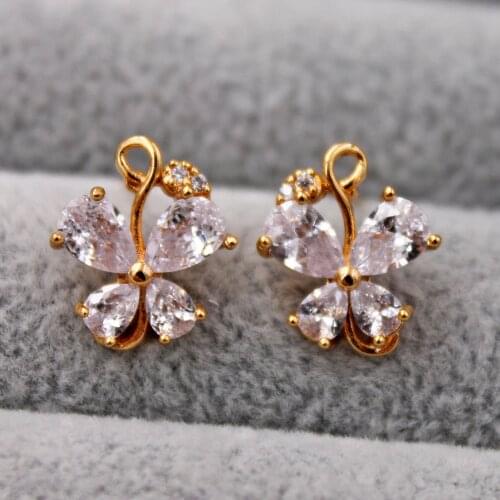 New Trendy Stud Earrings for Women Gold Color flower Earring with white Zircon Trendy Jewelry for Party Wedding Anniversary Gift
