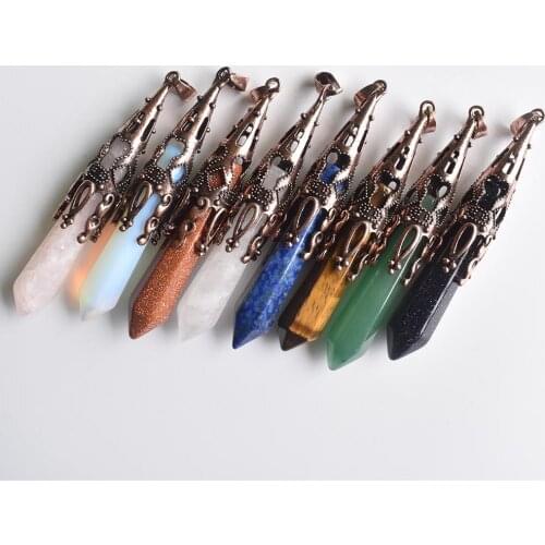 Wholesale 8pcs/lot Retro Natural Gem Stone Pendulum for Divination Wicca Birthstone Quartzs Opal Lapis Lazuli Stone Pendants