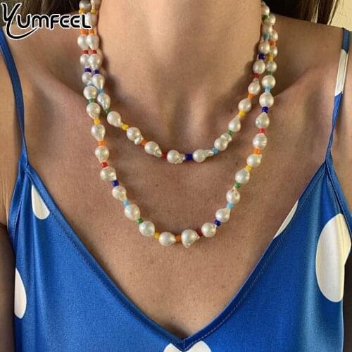 Yumfeel New Boho Necklace Handmade Seed Beads Barque Pearl Necklace Women Jewelry Gifts