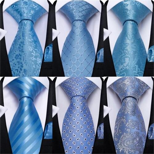 Gift Men Tie Light Blue Floral Design Silk Wedding Tie for Men Handky cufflink Tie Set DiBanGu Business Fashion Dropshipping