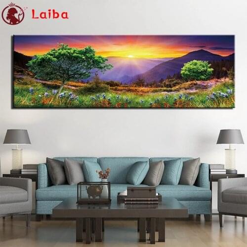 Full diamond painting Natural scenery, sunset mountains, flowers, trees diamond embroidery 5D rhinestone mosaic diamond inlaid