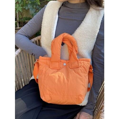 Casual Cotton Bucket Bags Women Designer Colorful Handbags Cute Space Pad Feather Shoulder Crossbody Bag Ladies Large Totes 2021