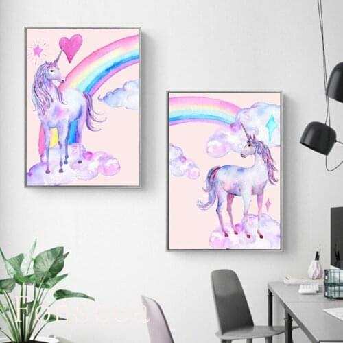 Rainbow Unicorn Picture Home Wall Decoration Cartoon Animals Poster Canvas Painting Wall Art Kids Room Nursery Decor