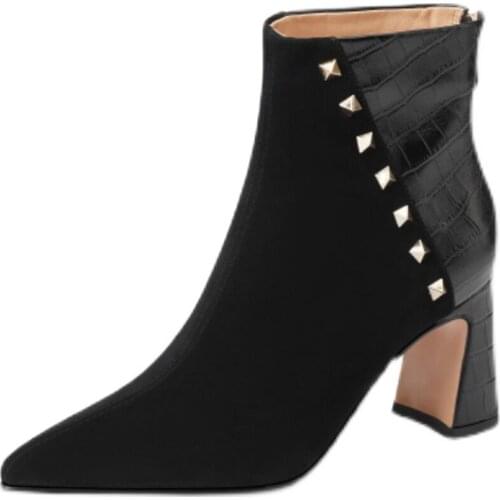 Luxury Brand Women Beige 7.5cm Block High Heels Ankle Boots 2021 Winter Female Square Toe Chelsea Boots High Quality Short Boots