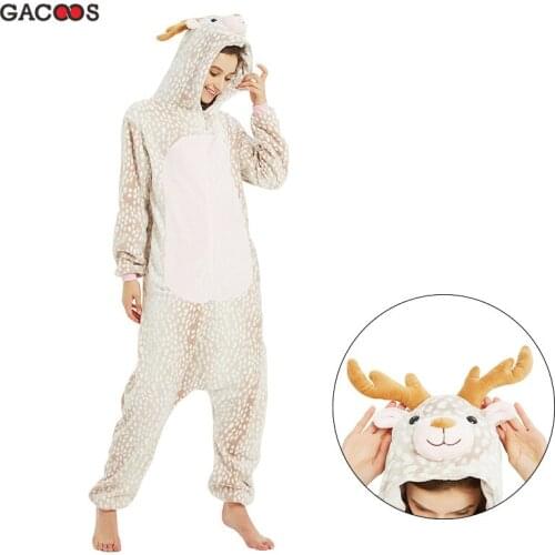Christmas Pajama Deer Onesies Sleepwear Winter Unicorn Pajamas For Adults Kegurumi Anime Pyjama Women Flannel Unicornio Jumpsuit