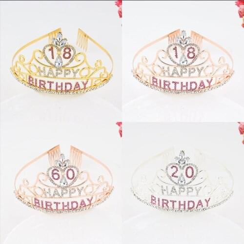 Happy 18th 20th Birthday Tiara Crown 18th Birthday Headband Crystal Rhinestone for Birthday Party Supplies