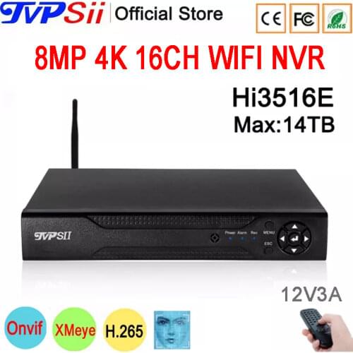 Remote Control Face Detection 12V 3A Hi3536D XMeye H.265+ 5mp 16CH 16 Channel WIFI Onvif CCTV NVR Network Video Recorder