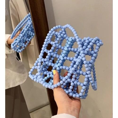 Pearl Bag Female Transparent Beaded Homemade Female Bag Tide 2021 Summer New Hollow Fashion DIY Mother and Daughter Handbag
