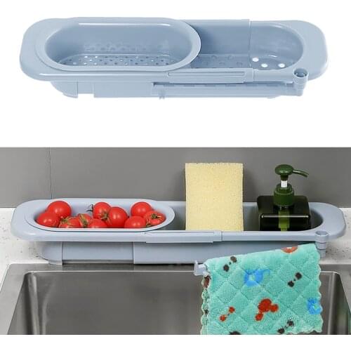 Telescopic Sink Rack Sponge Holder Storage Drain Basket for Home Kitchen
