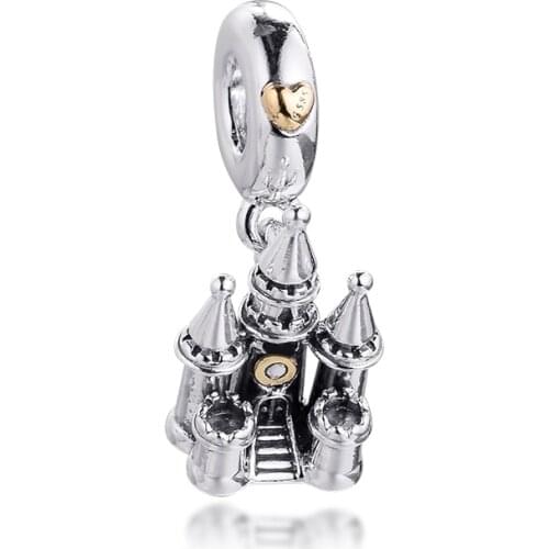CKK Silver 925 Jewelry Two-tone Castle Dangle Charm (14K Gold) Fits Original Bracelets Sterling Beads