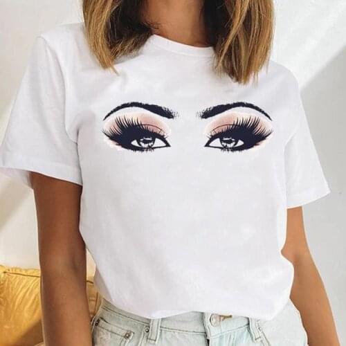 Women Eyelash Make Up O-neck Love 2021 Female Short Sleeve Cartoon Print Cute Ladies Tees Tshirt Clothes Tops Graphic T-Shirt