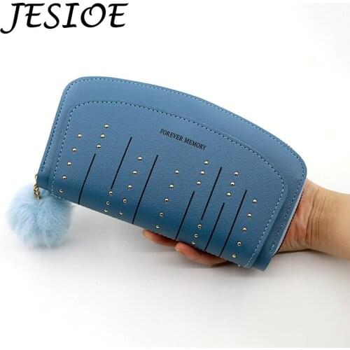 Wallet Women Lady Long Wallets Hairball Rivet Leather Money Phone Purses for Female High Quality Coin Purse Card Holder Clutch