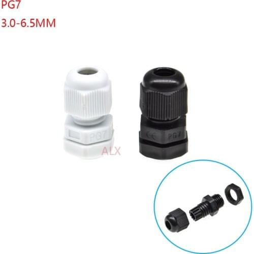 10PCS IP68 PG7 black white Waterproof Nylon Plastic wire cable gland connector for 3.0-6.5MM wire CABLE