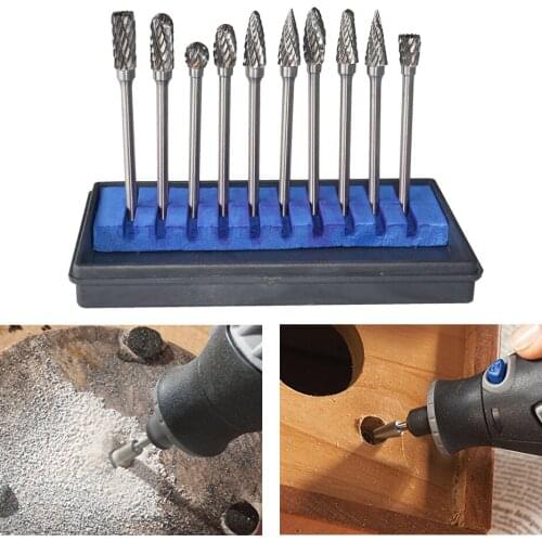 10 Pcs/set 6mm Tungsten Carbide Double Cut Rotary Point Burr 1/8" Shank Fit Rotary Tools Die Grinder Shank Rotary Burr Tools Hot