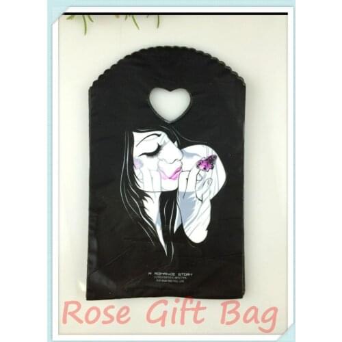 100pcs/lot Lady Design Black Plastic Bags 13x21cm Boutique Candy Jewelry Packaging Plastic Gift Bag Shopping Bags With Handle