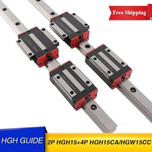 Free shipping 2pc HGH15 linear guide rail any length 4pc linear block carriage HGH15CA flang HGW15CC for CNC milling machine