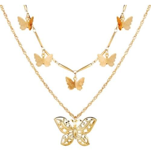 2020 New Multilayer Butterfly Pendant Necklaces For Women Fashion Charm Gold Choker Necklace Bohemian Jewelry Gift