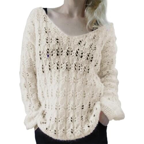 2021 V-neck Hollow Pullover Womens Sweater Hollow Out Knitted Autumn Winter Solid Color O Neck Thin Knitted Top for Daily Wear