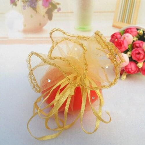 26cm 500pcs Gold Candy Bag For Wedding Round Christmas Organza Bags Gift Packaging Bags Women Drawstring Bag Package Display