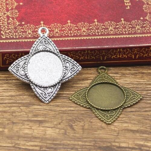 4pcs New Fashion 20mm Inner Size Antique Bronze Silver Color Classic Round Cross Style Cabochon Base Setting Charms Pendant