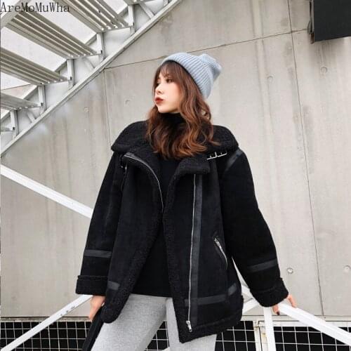 AreMoMuWha Imitation lamb fur coat female winter locomotive deerskin 2019 winter new cotton clothes tide short women jacketMH492