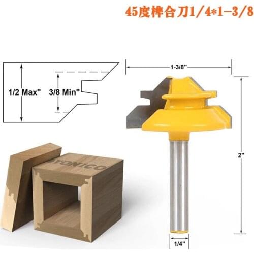 Free shipping 1PC Small Lock Miter Router Bit Anti-kickback 45 Degree 1/4 Inch Stock Shank Tenon Cutter for Woodworking