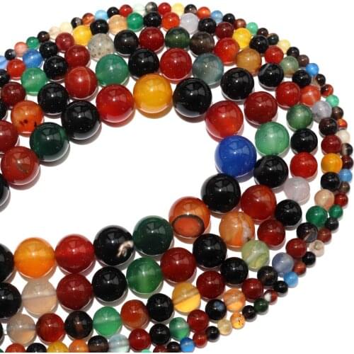 Free Shipping Natural Colorful Agates Stone Beads For Jewelry Making DIY Bracelet Necklace Material 4/6/8/10/12 MM Strand 15