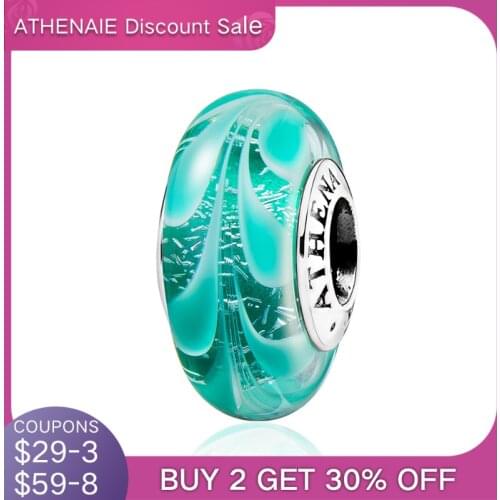 ATHENAIE Murano Glass Beads 925 Sterling Silver Hawaiian Charms Leaf Bead for Bracelet & Bangle Charm Jewerly Making Color Green