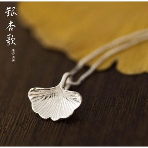 100% 925 Sterling Silver Necklace for Women Long Chain Ginkgo Pendant Necklace Party Ornament Jewelry Gift Womens Accessoires
