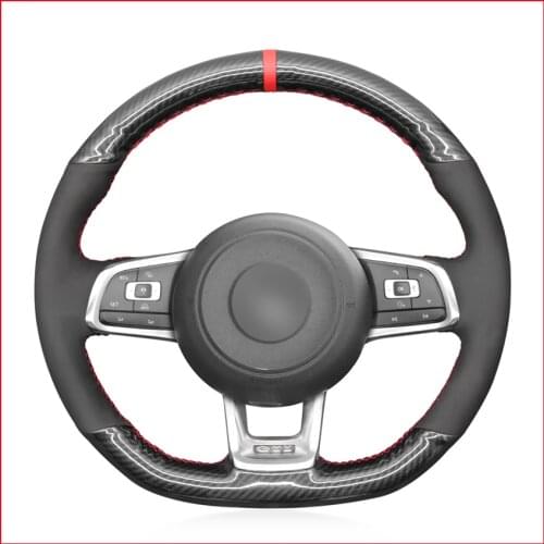 Black PU Carbon Fiber Steering Wheel Cover for Volkswagen VW Golf 7 GTI T-Roc Passat Variant (R-Line) Tiguan Accessories