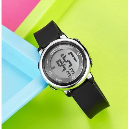 OHSEN Digital Kids Boy Watch Fashion Waterproof Black Silicone Children Wristwatch 7 colors LED Sport Girl Watches Stopwatch