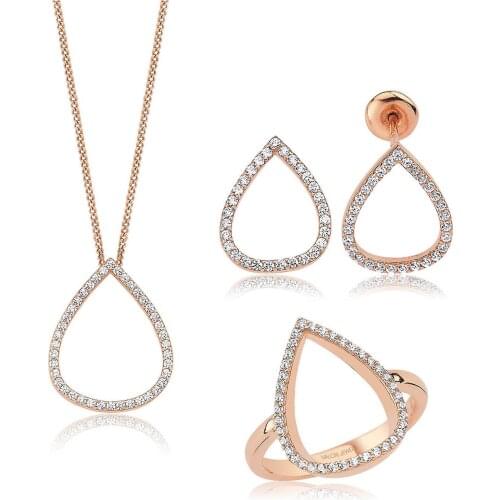 Valori Jewels Elegant Drop, Zirconia White Gemstone, Rose Gold Plated, Sterling Silver Trio Set