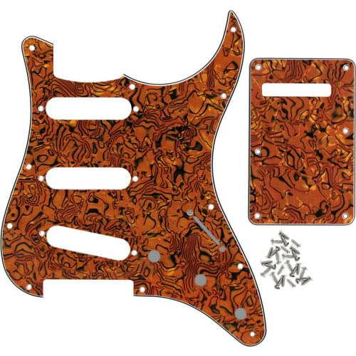 FLEOR 4Ply 11 Holes ST Guitar Pickguard SSS & Back Plate Tremolo Cover & Screws ,Tiger Stripe