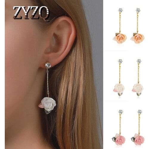 ZYZQ Sweet Resin Rose Stud Earrings 3D Carved Pink Rose Flower Earrings New Years Gift for Women Girls Post Stud Earrings
