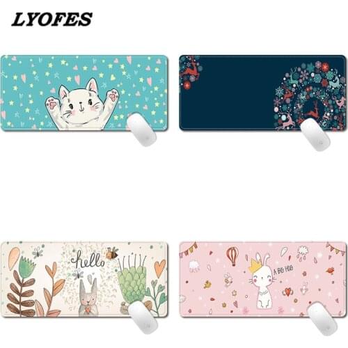 Cartoon Locking Edge Mouse Pad Large Computer Gaming Mousepad Cute Girl Cat Natural Rubber Pad Table Desk Mat Mouse Keyboard