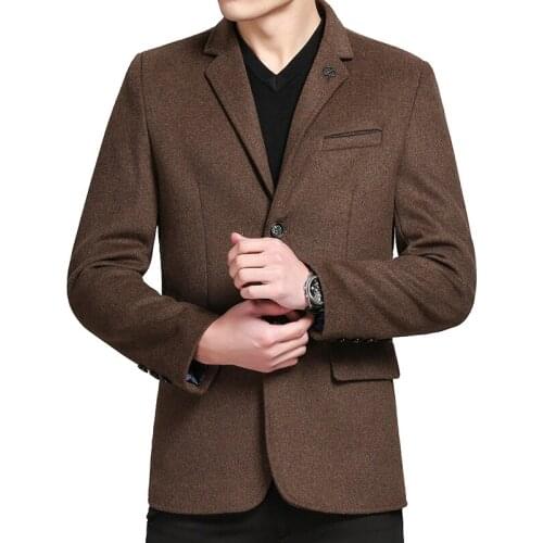 Men Autumn Wool Coat Mens Casual Solid Color Multi-Pocket Slim Fit Wool Blends Woolen Pea Coat Male Trench Coat Overcoat
