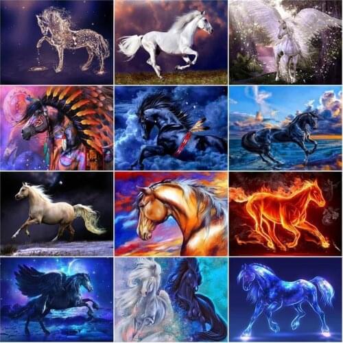CHENISTORY Oil Painting By Numbers Horse Handpainted Wall Art Animals Picture Art Canvas Wall Set Home Decor 40x50cm