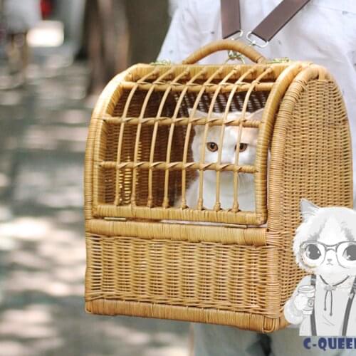 TT Handmade Natural Rattan Cat Diaper Bag Cabas Breathable Cat Nest Backpack