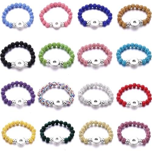New Snap Jewelry Clay Crystal Snap Button Bracelet Handmade 10mm Beads Fit 18mm 20mm Snaps Button Bracelets For Women
