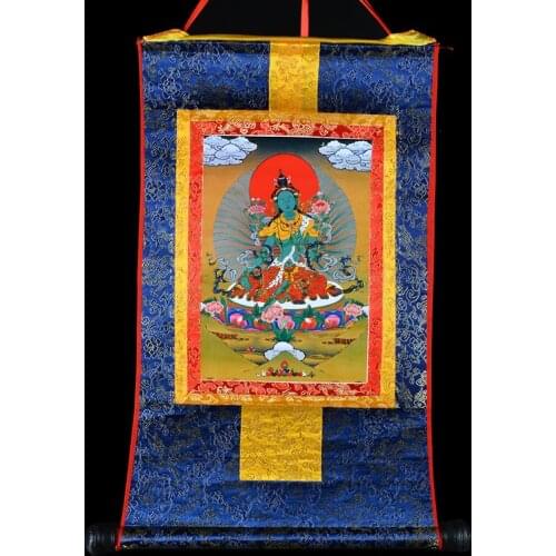 Wholesale Buddhist supplies--120CM LARGE--Buddhism ART silk the Buddha Bodhisattva Tara(Green) Thang-ga Thangka Buddha art