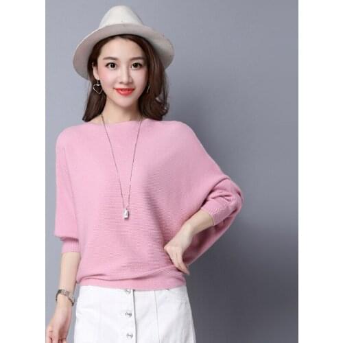 Autumn Winter Women Sweaters Pullover New Fashion One Word Collar Bat Sleeve Loose Ladies Knitted Jumper Plus Size Tops 3XL Z917
