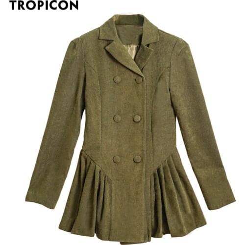 TROPICON Autumn 2020 Army Green Blazer Dress Women Long Sleeve Double Breasted Ruffle Mini A Line Ladies Dress Clothing