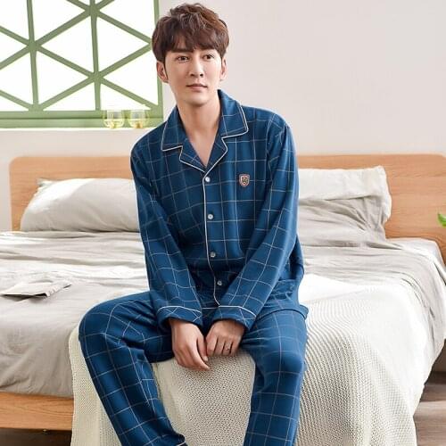 New Arrived Plaid Pajamas Sets Men Long Sleeve Turn-down Collar Pijamas Hombre Spring Autumn Male Casual Tracksuit Plus Size 3XL
