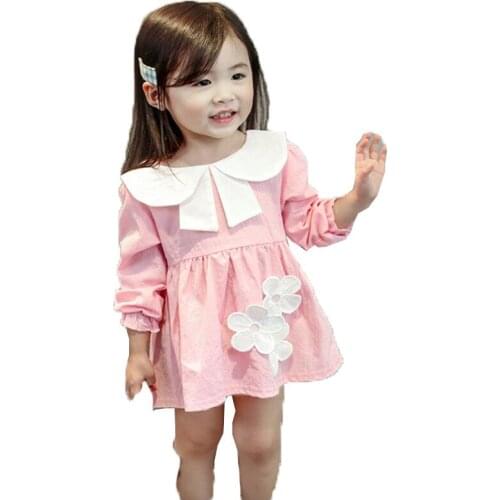 Girl long sleeve dress Girl solid color three-dimensional pattern dress Girl cotton princess dress Girls spring and autumn dress
