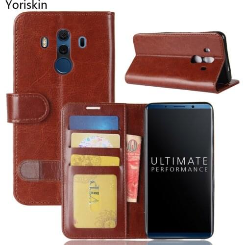 Full Body Protective PU Leather Case For Huawei Mate 10 Pro Card Slots Holder Folio Flip With Stand Case+Glass Protector Free