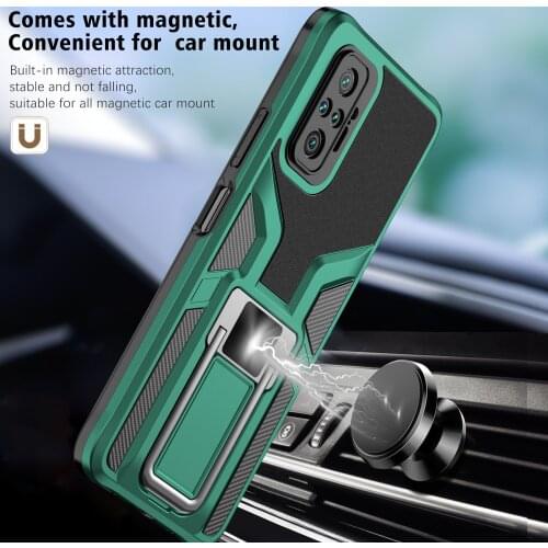Rugged Magnetic Ring Stand Armor Shockproof Case For Xiaomi Redmi Note 10 Pro Max 10s Hard PC Bumper Soft Silicone Back Cover